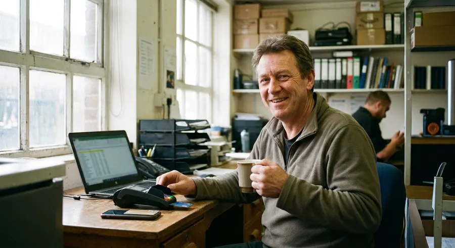 An operator working at a laptop in a back office.