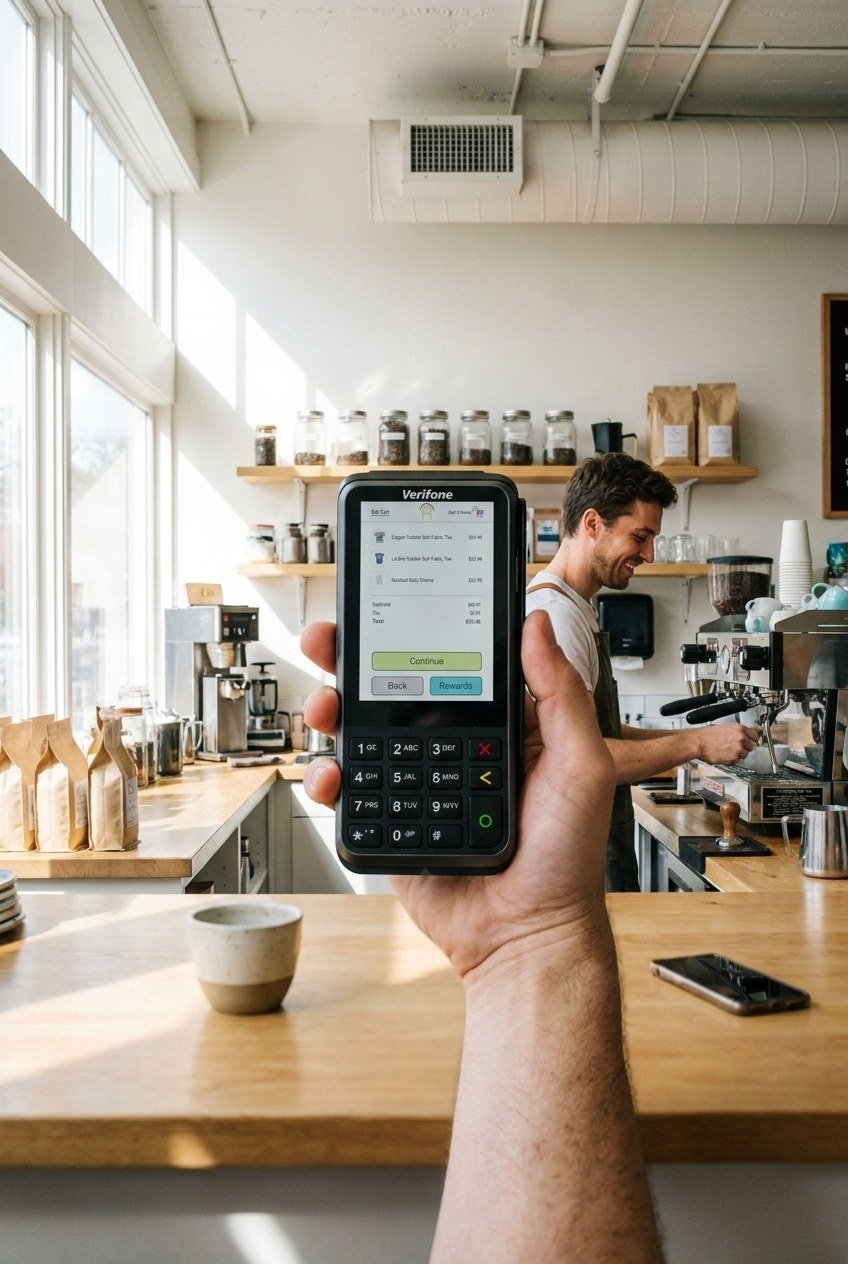 A Verifone V400m payment terminal.