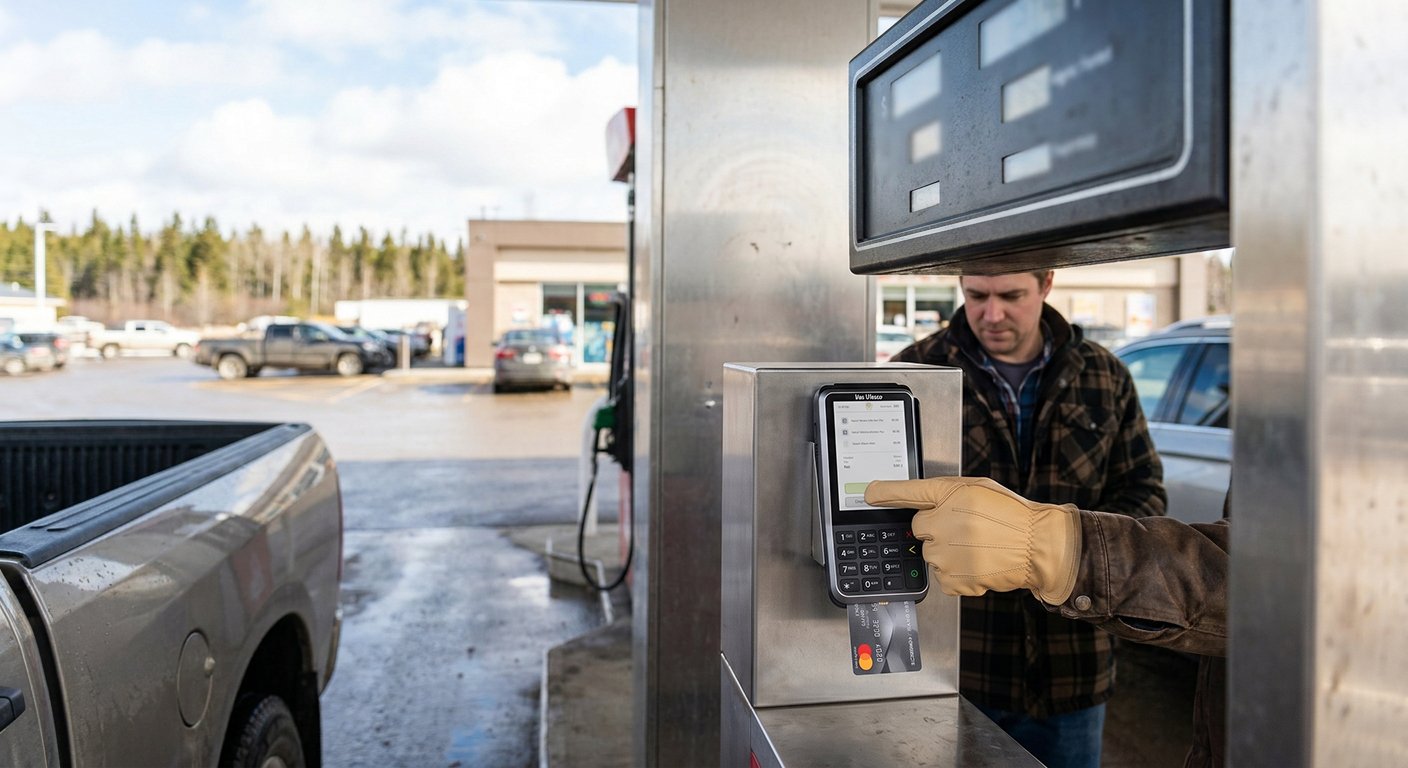 A card reader at a fuel pump.